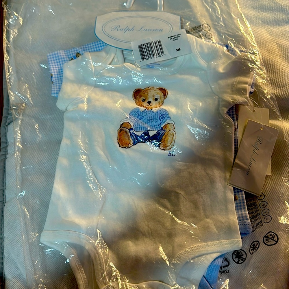 2 NB-3month old  onesie NWT baby blue and white